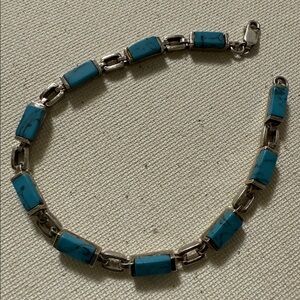 Beautiful Sterling Silver 925 Turquoise Linked Bracelet size 7.5 inches
